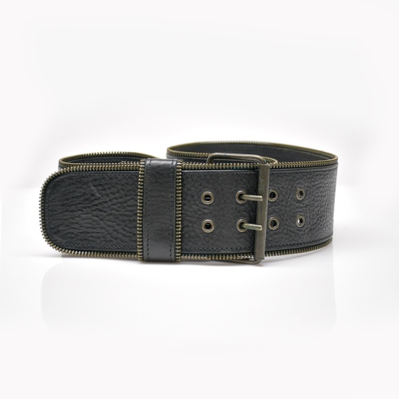 GARUGLIERI Belt Size L Black Brass Zipper Edge Made in Italy - Picture 1 of 8